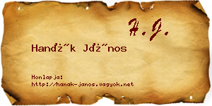 Hanák János névjegykártya